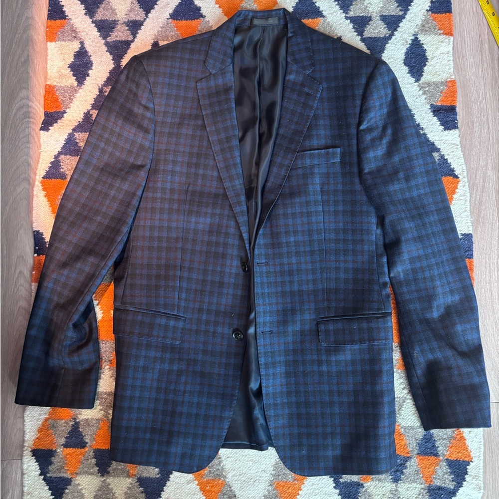 Ermenegildo Zegna Navy Checkered Blazer wool and silk